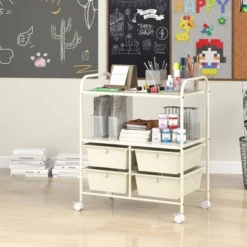 Tangkula 4-Drawer Rolling Storage Cart With 2 Shelves Mobile Utility Cart With Removable Drawers And Metal Frame With Lockable Wheels White -Beauty house GUEST cdcf289a 3411 42ba bf09 9d5cde482b12