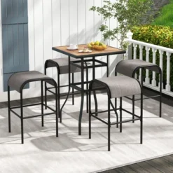 Tangkula 5-Piece Patio Dining Set W/ Umbrella Hole Metal Frame & Breathable Fabric Seat