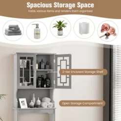 Tangkula Grey Bathroom Over The Toilet Space Saver Storage Cabinet Organizer Shelf -Beauty house GUEST ce0867b5 57f0 4de5 ab97 4fa0fa630874