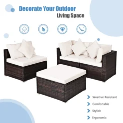 Tangkula 4PCS Rattan Patio Sofa Conversation Set Outdoor Furniture Set W/ Cushion -Beauty house GUEST ce32c203 0bf3 4db4 9666 c210cea2d614