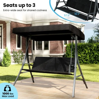 Tangkula 3-Person Porch Swing W/ Stand W/ Rattan Seat Back Metal Frame Adjustable Shade 7 Tangkula 3-Person Porch Swing W/ Stand W/ Rattan Seat Back Metal Frame Adjustable Shade - Image 5