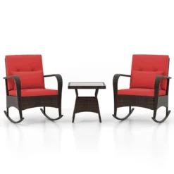 Tangkula 3 Piece Outdoor Rocking Set Rattan Rocker Chairs W/ Tempered Glass Coffee Table Red -Beauty house GUEST ce81755f e7fb 4393 b1db 7402c5c1e67a