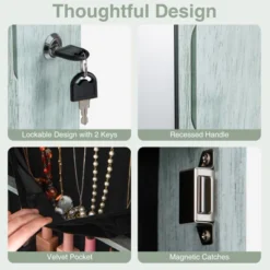 Tangkula Wall Or Door Mounted Jewelry Armoire With 47.5" Full Length Mirror Lockable Cabinet With 2 LED Lights 2 Drawers Over The Door Navy -Beauty house GUEST cf2ac7c7 e47c 4a80 beeb b4700b60a5b4