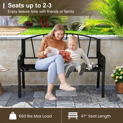 Tangkula 51" Metal Garden Bench Patio Slatted Bench For 2-3 People & Park-Style Loveseat 8 Tangkula 51" Metal Garden Bench Patio Slatted Bench For 2-3 People & Park-Style Loveseat - Image 6