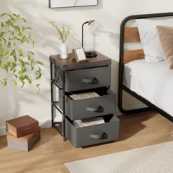 Tangkula 1pc/2pcs Dresser With 3 Drawers, Fabric Storage Organizer Tower Unit Tall Nightstand Bedside Table With Removable Lid For Bedroom -Beauty house GUEST cfdda789 67b5 4c35 b05c 085db0af52ca