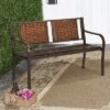 Tangkula Patio Garden Bench Rattan Backrest Park Bench Heavy-Duty Metal Chair Seat