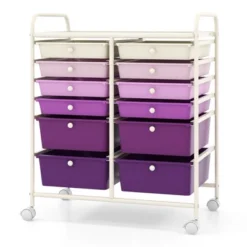 Tangkula 12 Drawers Rolling Storage Cart Classroom Organizers With Wheels For Tools Scrapbook Craft Paper Purple -Beauty house GUEST d02d5742 af1d 46df 8502 4f11f3e38399