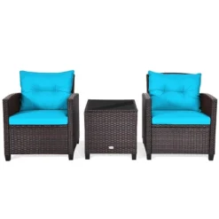 Tangkula 3PCS Wicker Cushioned Conversation Set Outdoor Rattan Furniture W/Beige/Red/Black/Navy/Off White/Turquoise Cushions -Beauty house GUEST d02f3dec bbd2 47e1 9f93 309bd3a82957