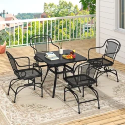 Tangkula Patio Rocking Chairs Set Of 4 W/ Metal Mesh Backrest & Seat Armrests Gentle