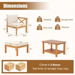 Tangkula 5 Pieces Patio Lounge Chair Set W/Ottomans Acacia Wood Patio Conversation Set W/Cushions Coffee Table Modular Outdoor Lounge Sofa Set -Beauty house GUEST d0bbe5d3 e8ec 4ccb a1f9 00bd24101162