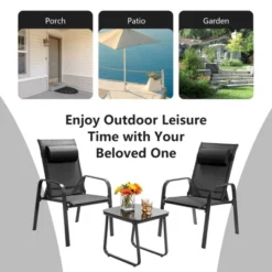 Tangkula 3PCS Patio Adjustable Back Stackable Chairs Side Table Set Bistro Set Classic Furniture Chair Set For Garden Black/Brown/Grey -Beauty house GUEST d106111e b2a9 4b0f a739 2b6a15c17b98