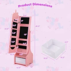 Tangkula Kids Jewelry Cabinet W/ Full-Length Mirror 2 Adjustable Tilt Angles Drawer Pink -Beauty house GUEST d11da7a4 5408 4c67 b559 50f31f48ce52