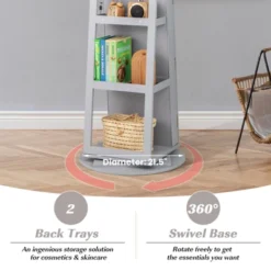 Tangkula 360° Rotating Mirrored Jewelry Cabinet Armoire 3 Color LED Modes Lockable Gray -Beauty house GUEST d1c809b5 c63d 4af2 b675 9ca2538d194e