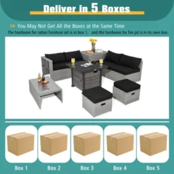 Tangkula 9 Pieces Outdoor Patio Furniture Set W/ 32" Propane Fire Pit Table Sectional Sofa Set W/ Storage Box Black/Gray/Navy/Red/Turquoise/Off White -Beauty house GUEST d1f59ed9 70dc 4d3f 9ce3 72b91827b5ed