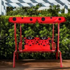 Tangkula Kids Patio Porch Bench Swing W/ Safety Belt Canopy Outdoor Furniture Red -Beauty house GUEST d20aea66 e7f6 4229 a267 df3a6ada9fd2