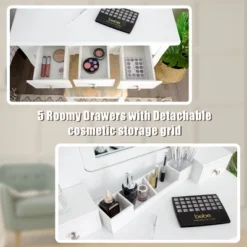 Tangkula Rotatable Mirror Vanity Set Makeup Dressing Table And Stool W/ 5 Drawers -Beauty house GUEST d21d6f65 cf1f 4a06 a9c3 51f3049448f9