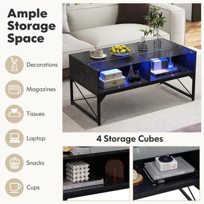 Tangkula High-gloss LED Coffee Table W/ Faux Marble & Tempered Glass Top 4 Storage Cubes 8 Tangkula High-gloss LED Coffee Table W/ Faux Marble & Tempered Glass Top 4 Storage Cubes - Image 6