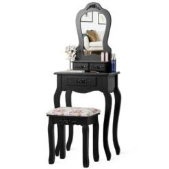 Tangkula Vanity Mirror Makeup Dressing Table Set W/ Stool Drawer Wood Desk -Beauty house GUEST d28d14f0 07ed 4790 8d68 b75ce792ffd3