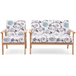 Tangkula 2 Piece Loveseat And Single Sofa Set Fabric Upholstered Couch & Accent Armchair White+Blue/Blue/Yellow Floral 12 Tangkula 2 Piece Loveseat And Single Sofa Set Fabric Upholstered Couch & Accent Armchair White+Blue/Blue/Yellow Floral -Beauty house GUEST d2928bae 01ce 4c20 b45f 1a31a0ec239b