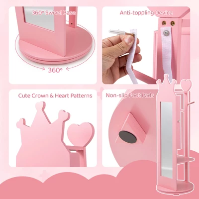 Tangkula Kids Jewelry Cabinet Standing Children Jewelry Organizer W/ Full-Length Mirror 7 Tangkula Kids Jewelry Cabinet Standing Children Jewelry Organizer W/ Full-Length Mirror - Image 5