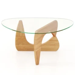 Tangkula Triangle Coffee Table W/ Tempered Glass Top & Adjustable Rubber Wood Base -Beauty house GUEST d2e0b52c a204 4c53 889d e936ead83b83