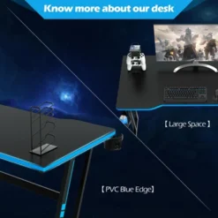 Tangkula Z-Shaped Ergonomic Gaming Desk With Headphone Hook Computer&Office Desk Blue/Red -Beauty house GUEST d2f5b469 1c46 4f21 a205 c55f7c1aae86