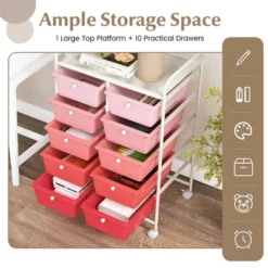 Tangkula 10-Drawer Rolling Storage Cart Tools Scrapbook Paper Organizer On Wheels Pink Gradient -Beauty house GUEST d2f5f3a0 c9f4 4b12 bc43 5e62aebbd2c9