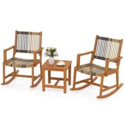 Tangkula 3 Pieces Rocking Bistro Set PE Rattan Front Porch Chairs W/ Coffee Table -Beauty house GUEST d31c3b52 6ed8 43aa 85e9 94d9d6f30f87