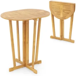 Tangkula Outdoor Folding Bar Table W/ Oval Tabletop & Cross Base For Patio Natural -Beauty house GUEST d37670b3 dfaf 46fa 836a e0dfbdebba3b