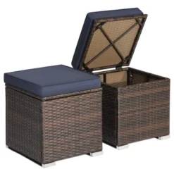 Tangkula 2 Pieces Patio Ottoman Outdoor Wicker Footstool Storage Box Side Table W/ Solid Metal Frame Additional Seating W/ Removable Cushions Beige/Off White/Red/Turquoise/Gray/Navy -Beauty house GUEST d38f4164 96b6 4ac6 be46 575ededfcafb