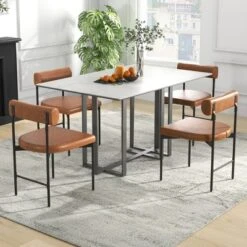 Tangkula Dining Chair Set Of 4 Faux Leather Upholstered Kitchen Side Chair W/ Curved