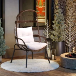 Tangkula PE Wicker Egg Chair Patio Cocoon Lounger W/ Comfortable Cushions & Metal Frame -Beauty house GUEST d43967fc 524e 4e9e 9d6c 6772b4bb7be6