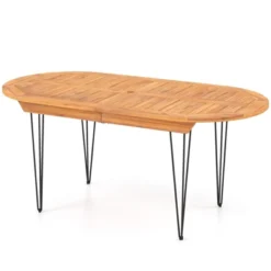 Tangkula 71" Patio Dining Table 6 Person Large Oval Table W/ Teak Wood Tabletop -Beauty house GUEST d451a719 33a4 49ff ad87 76e5592dfae7