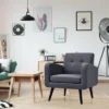 Tangkula Modern Upholstered Accent Chair Linen Fabric Single Sofa With Rubber Wood Leg Grey/ Blue -Beauty house GUEST d4725546 feb6 437d 9c21 3167cf7acf08