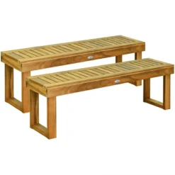 Tangkula Set Of 2 Patio Garden Dining Bench Acacia Wood Bench -Beauty house GUEST d4cffa48 9d0c 443a 87c0 992d032c759f