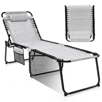 Tangkula Foldable Beach Chaise Lounge Chair W/ Pillow 12 Tangkula Foldable Beach Chaise Lounge Chair W/ Pillow - Image 10