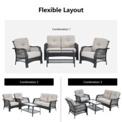 Tangkula 4PCS Patio Rattan Furniture Set Outdoor Conversation Set W/Tempered Glass Coffee Table Beige -Beauty house GUEST d5031fc1 06bd 4471 9c12 0bbf2128f864