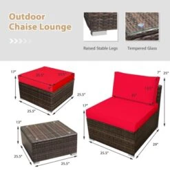 Tangkula 5-Piece Outdoor Rattan Wicker Sofa Set Lounge Chair With Red Cushions