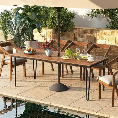 Tangkula 79" Outdoor Dining Table 8-Person Table W/ 1.9" Umbrella Hole Metal Legs & Adjustable Foot Pads Patio 3 Tangkula 79" Outdoor Dining Table 8-Person Table W/ 1.9" Umbrella Hole Metal Legs & Adjustable Foot Pads Patio