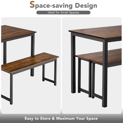 Tangkula 3pcs Dining Table Set For 4 Modern Industrial Counter Height Kitchen Table Set With 2 Benches For Dining Room Natural/Brown 10 Tangkula 3pcs Dining Table Set For 4 Modern Industrial Counter Height Kitchen Table Set With 2 Benches For Dining Room Natural/Brown - Image 8