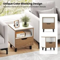 Tangkula 2PCS Nightstand Mid Century Modern Bedside Table W/ Drawer Open Storage Shelf -Beauty house GUEST d53515e1 8af7 445f 95db 5a84be5b2caf 1