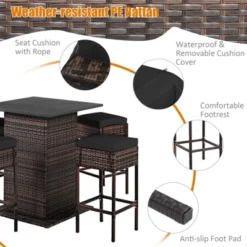 Tangkula 5PCS Patio Rattan Bar Table Stool Set Hidden Storage Shelf Cushion Red Patio Black -Beauty house GUEST d567a8f0 e835 47de a78a a2f4e9dee57f