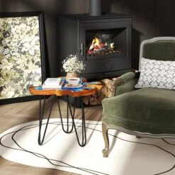 Tangkula 21" Teak Wood End Table Outdoor Epoxy Resin Side Table W/ Irregular Tabletop