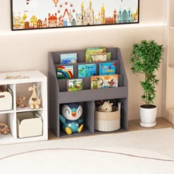 Tangkula Kids Wooden Bookshelf Bookcase Children Toy Storage Cabinet Organizer
