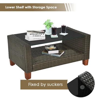 Tangkula 4PCS Cushioned Rattan Conversation Set W/ Coffee Table Patio Outdoor 7 Tangkula 4PCS Cushioned Rattan Conversation Set W/ Coffee Table Patio Outdoor - Image 5