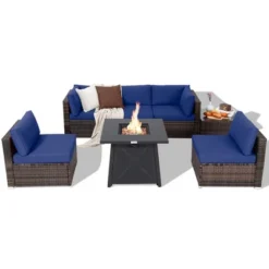 Tangkula 7PCS Rattan Patio Sectional Furniture Set W/ 30" Fire Pit Table & Cushion -Beauty house GUEST d6dbec00 2132 4a48 8d91 930bf6738941
