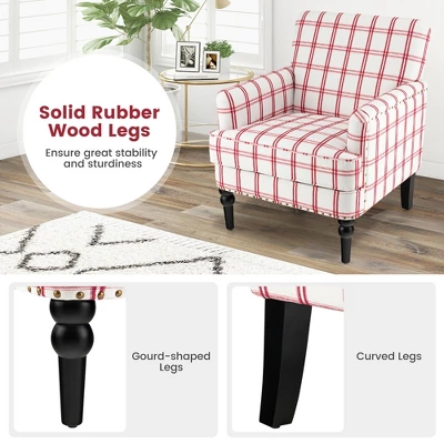 Tangkula Modern Accent Armchair Upholstered Single Sofa Chair W/ Rubber Wood Legs Red Checkerboard 9 Tangkula Modern Accent Armchair Upholstered Single Sofa Chair W/ Rubber Wood Legs Red Checkerboard - Image 7