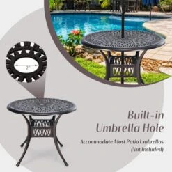 Tangkula 36" Outdoor Dining Table Round Cast Aluminum Patio Dining Table With Umbrella Hole And Adjustable Non-Slip Foot Pads -Beauty house GUEST d71e9199 ff05 4f20 b17e dcaae5b4e29b