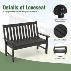 Tangkula 2-Person Outdoor Garden Park Bench All-Weather HDPE Patio Loveseat Chair With Cozy Backrest Ergonomic Loveseat Bench Black -Beauty house GUEST d74cda99 4dc5 4c51 9b60 326be042bff6