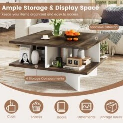 Tangkula 2-Tier Square Coffee Table W/ Storage Farmhouse Modern Accent Table Center Table -Beauty house GUEST d75757eb 720a 48c2 aaf8 42c14d5230a8